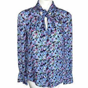 Jason Wu Silk Blue Floral Bow Blouse size 6